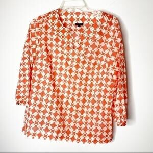 Talbots Coral 100% Cotton‎ Geometric Print Semi Sheer Top Size Small